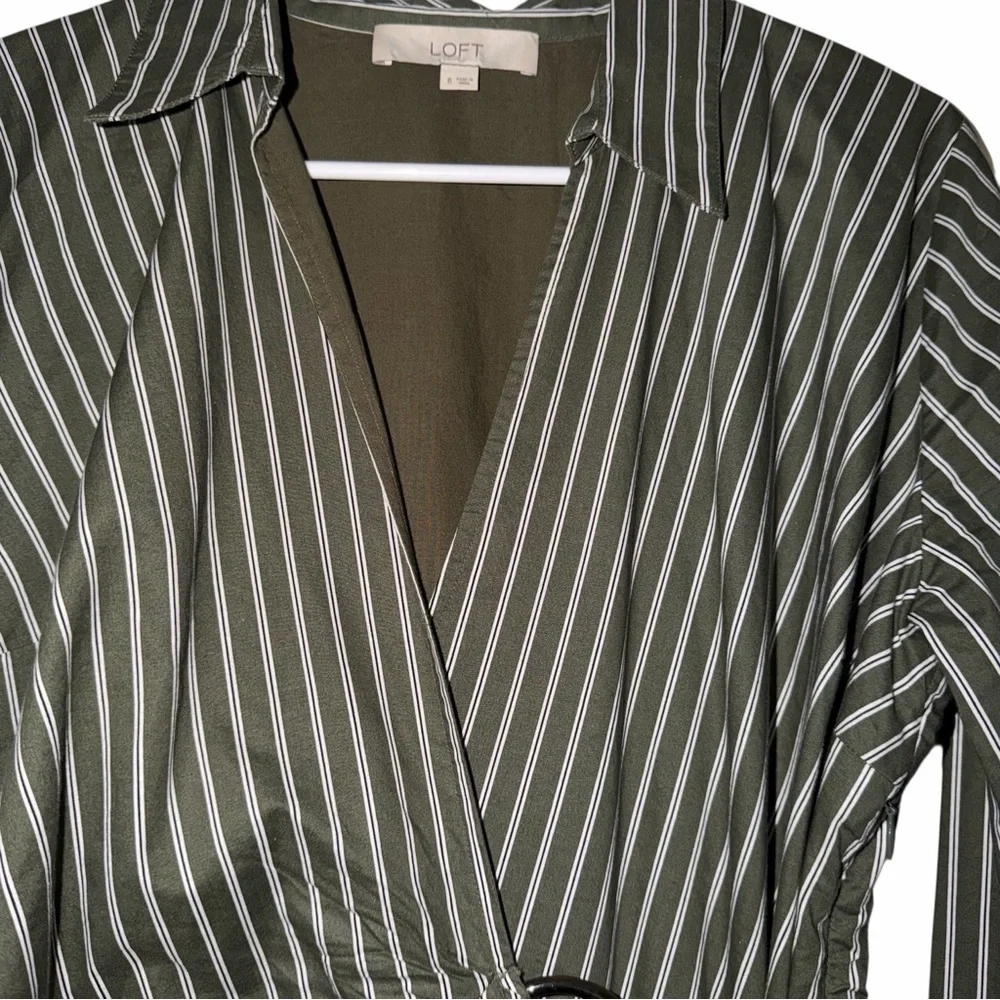 Olive Green Striped Wrap Dress Size 6